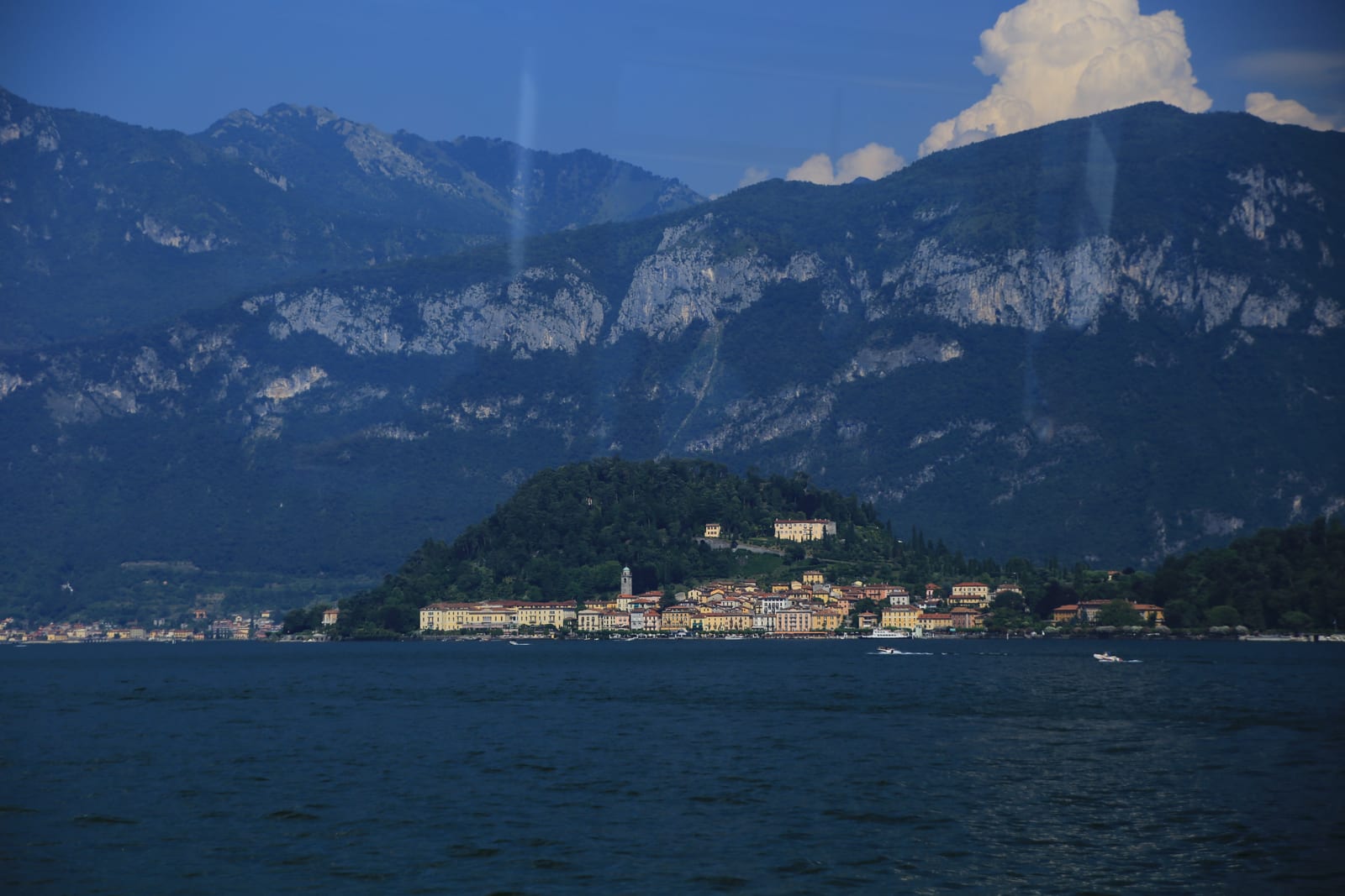 Colourful waterfront of Bellagio with its harbour on Lake Como